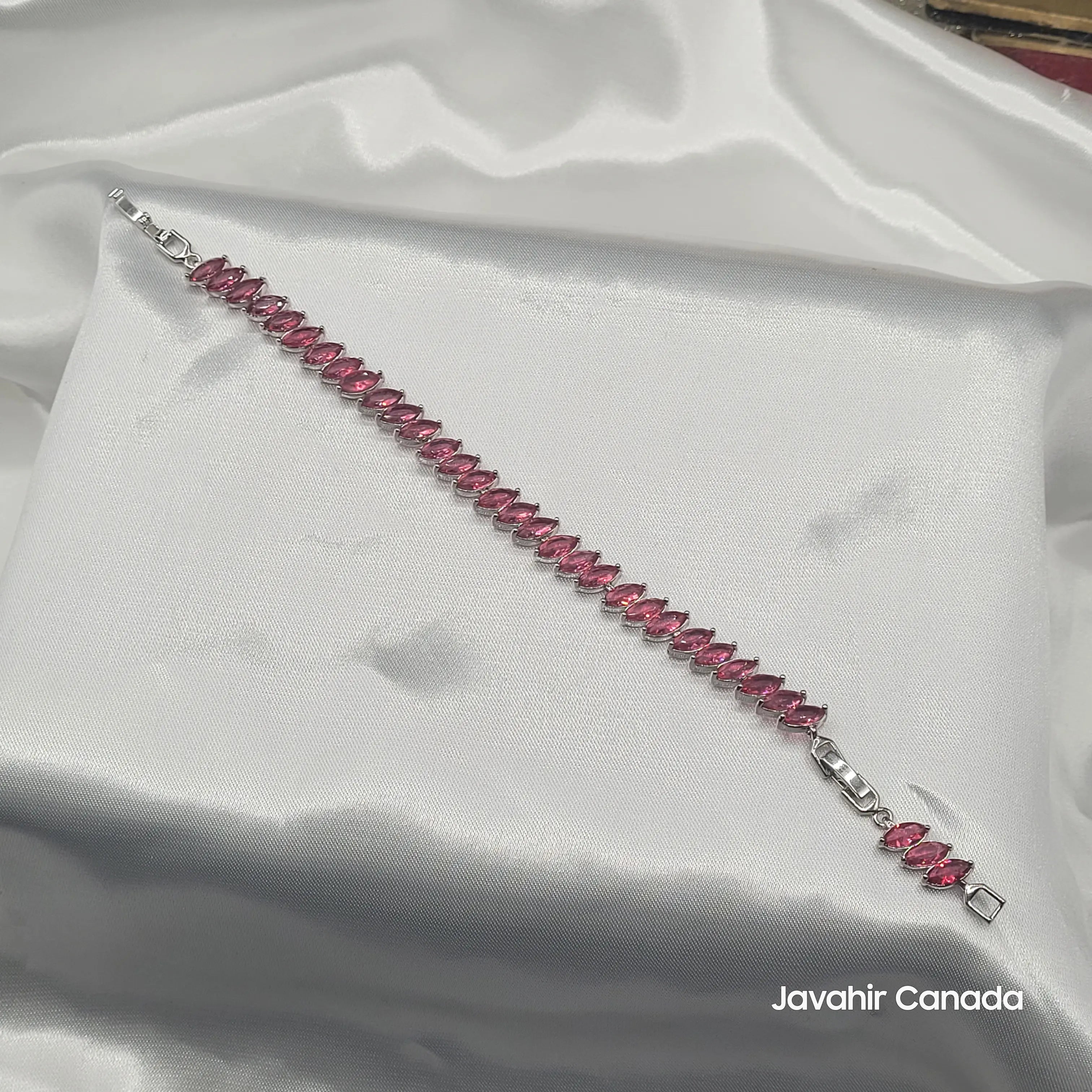JV4001 – Elegant Pink Marquise Stone Bracelet with Silver Finish | Party & Daily Wear