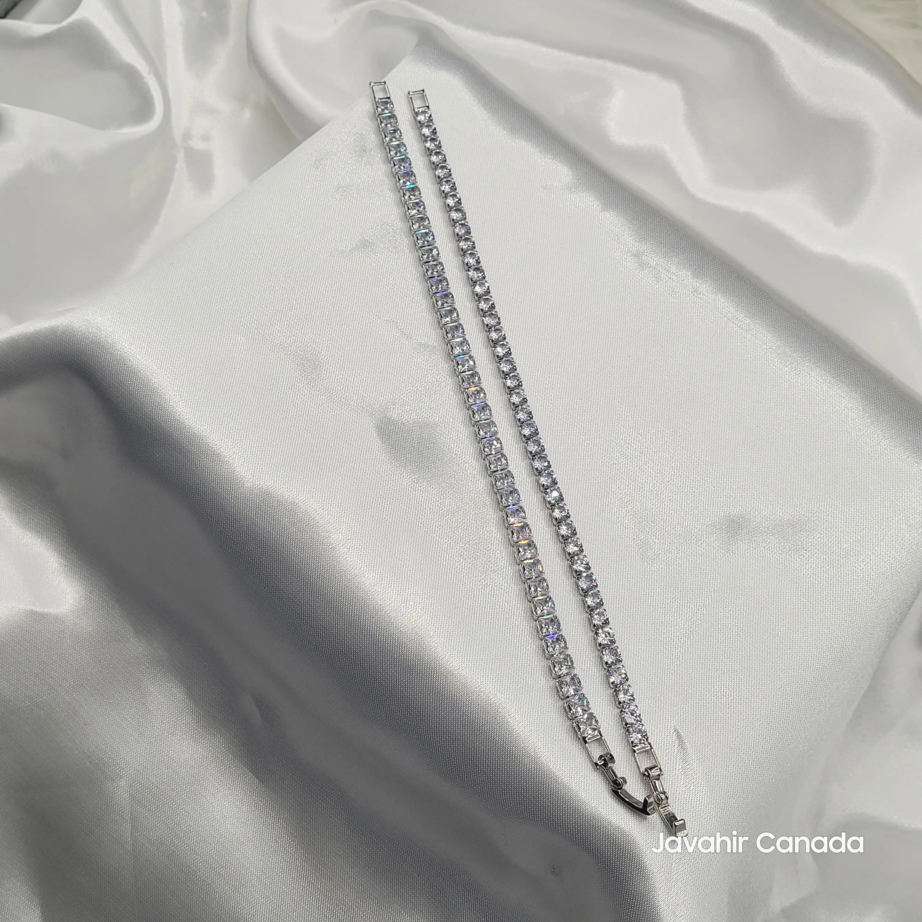 JV4002 silver tennis bracelets – thick and thin variants on satin