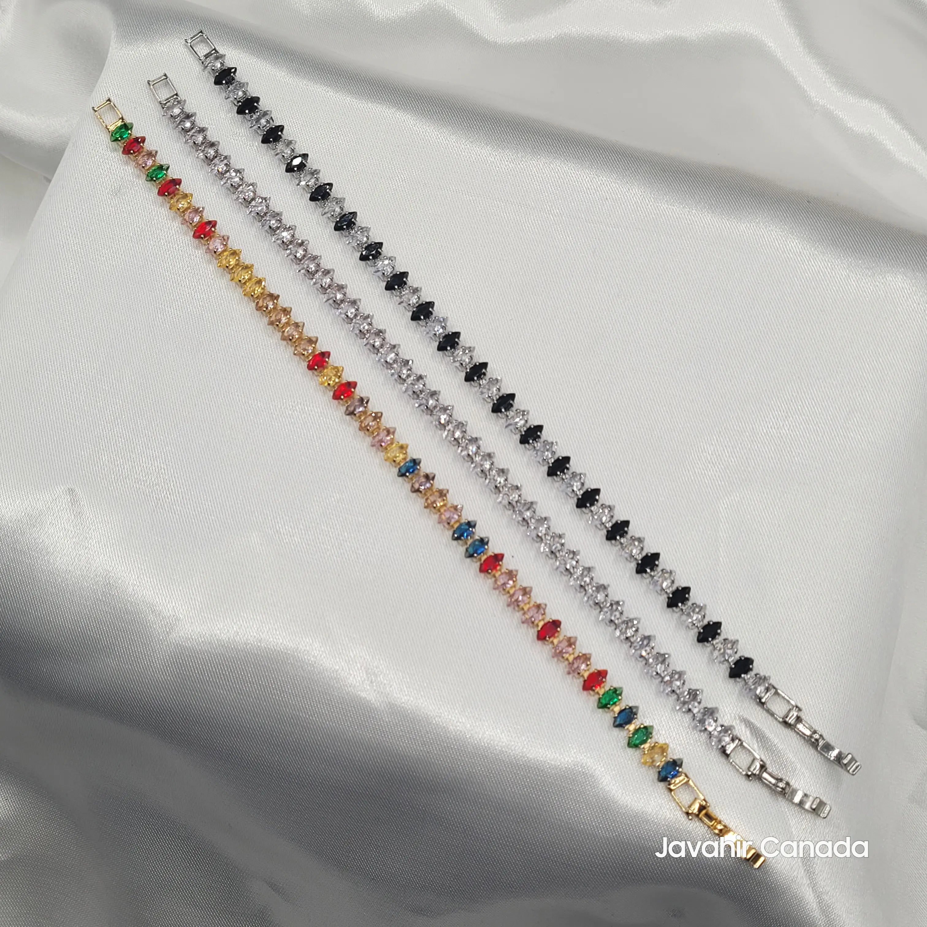 Elegant bracelet set – CZ stones in clear, black, and multicolor settings