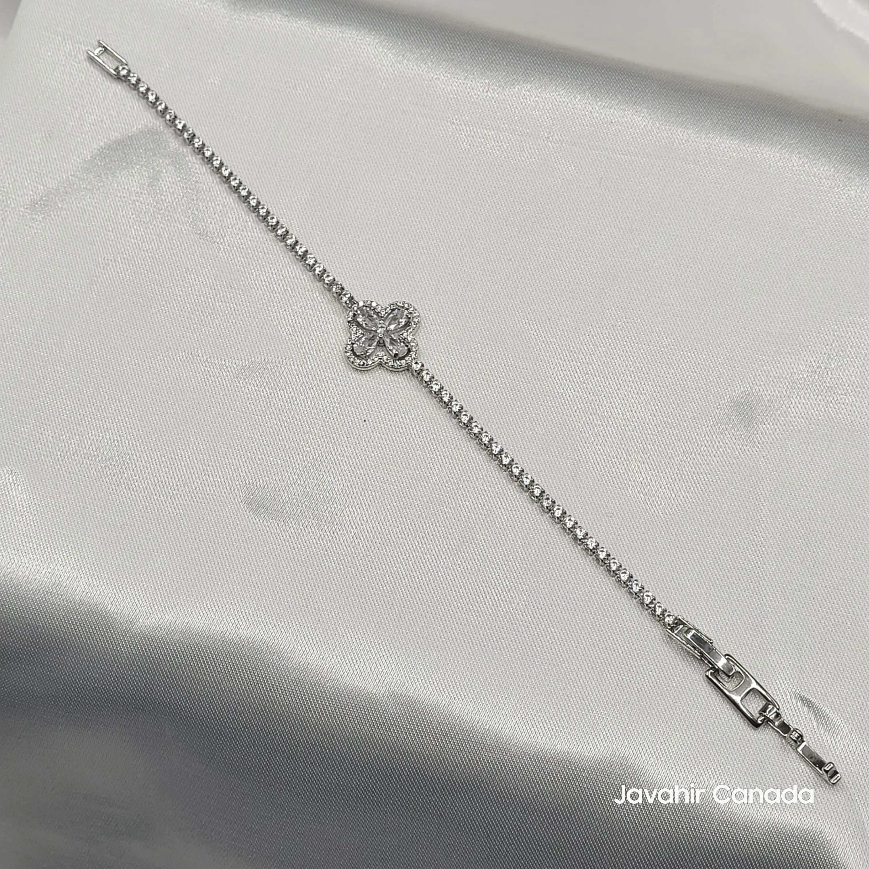 JV4005 – Elegant Floral Motif Bracelet in Silver Finish | American Diamond CZ Jewelry