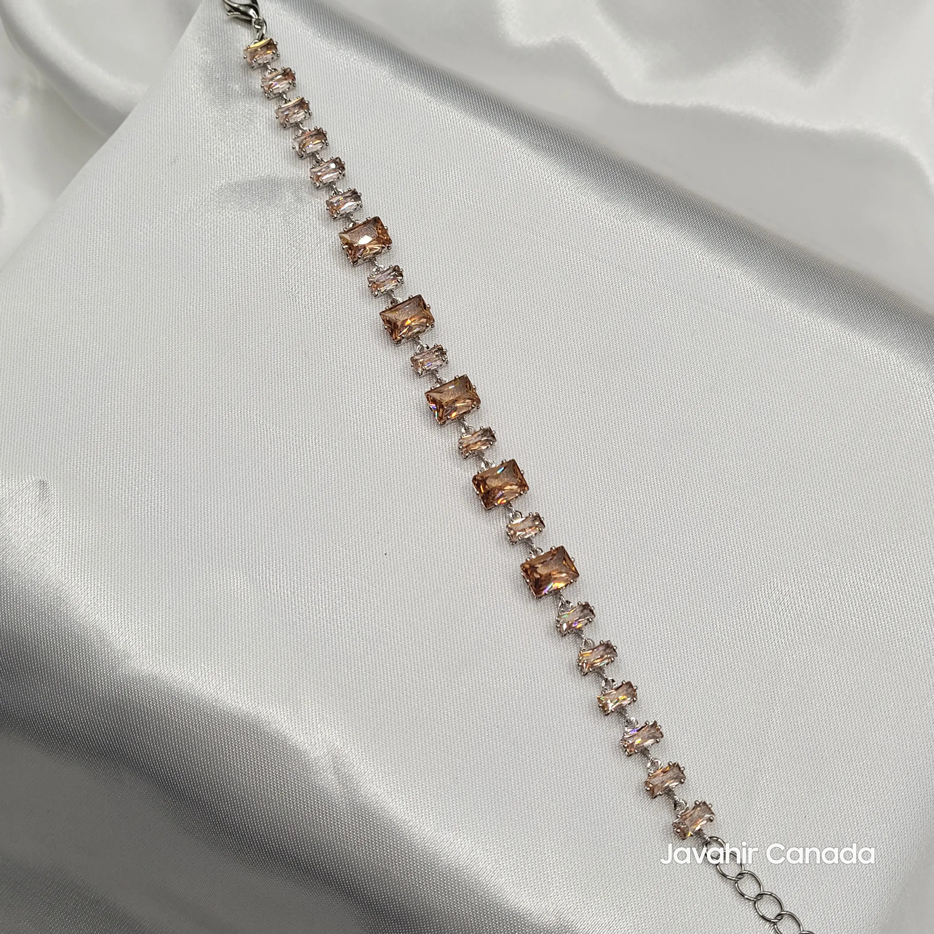 Champagne colored emerald-cut stones in silver setting – JV4007 bracelet