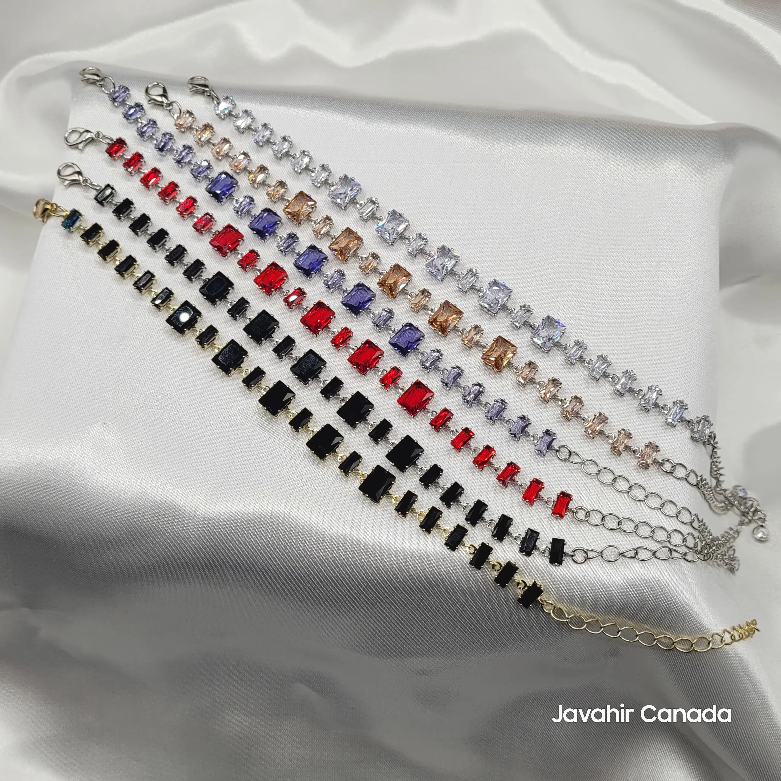 Full set of JV4007 bracelets in seven color variants – red, black, clear, purple, champagne