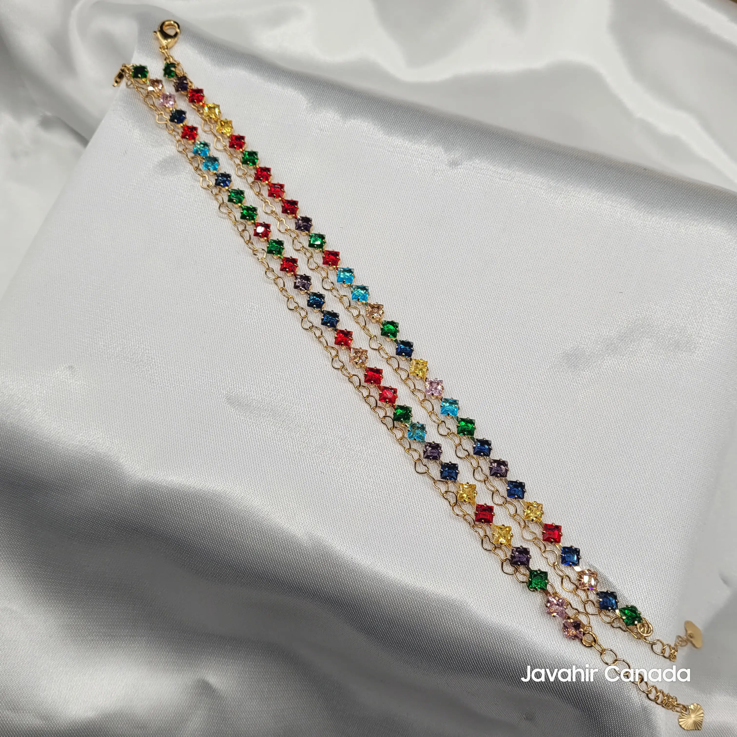 Gold plated anklet set with multicolor CZ stones – festive style