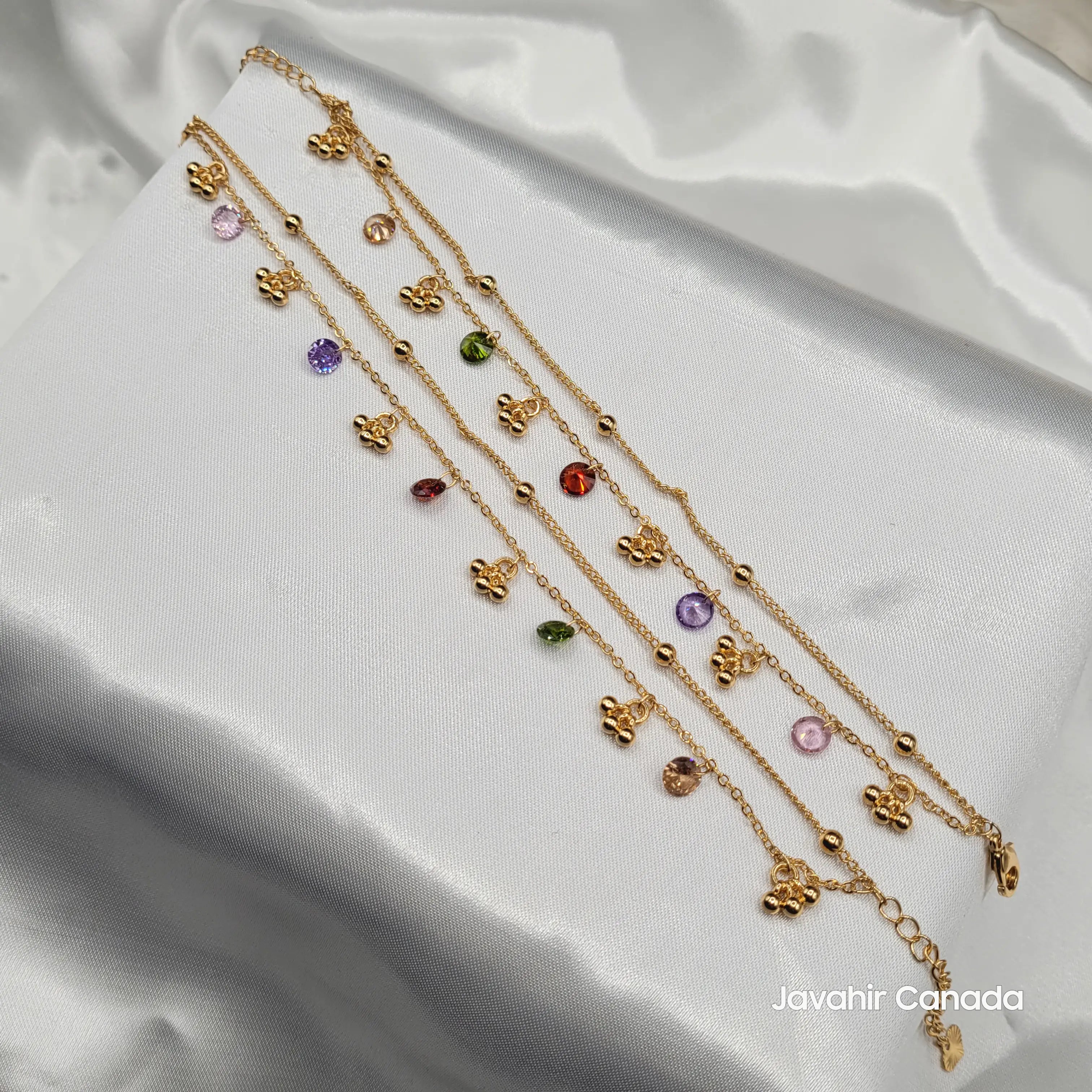 Delicate anklet set with pastel stones and mini gold beads