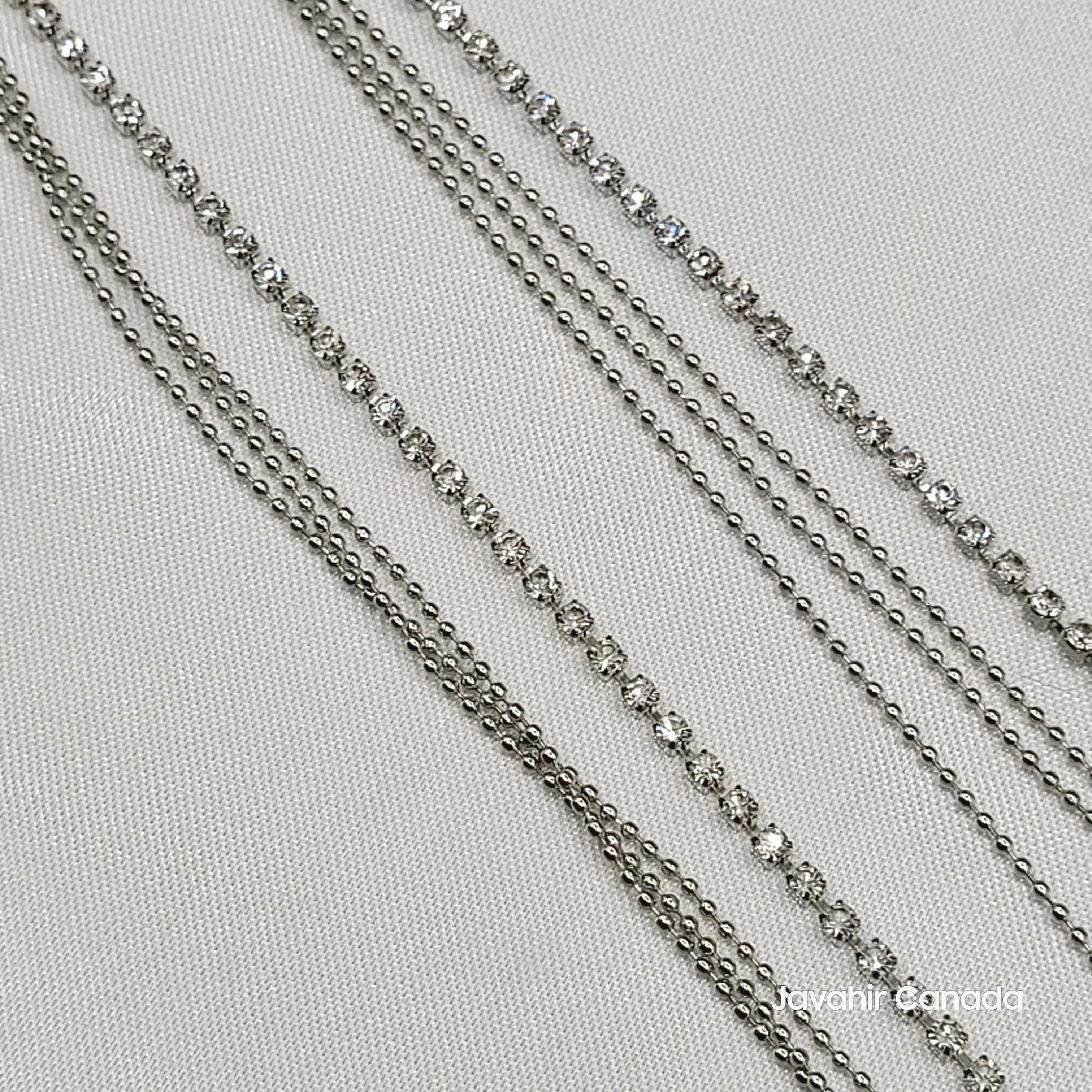 Close-up of JV5019 anklets showing round-cut American diamonds and fine silver bead chains