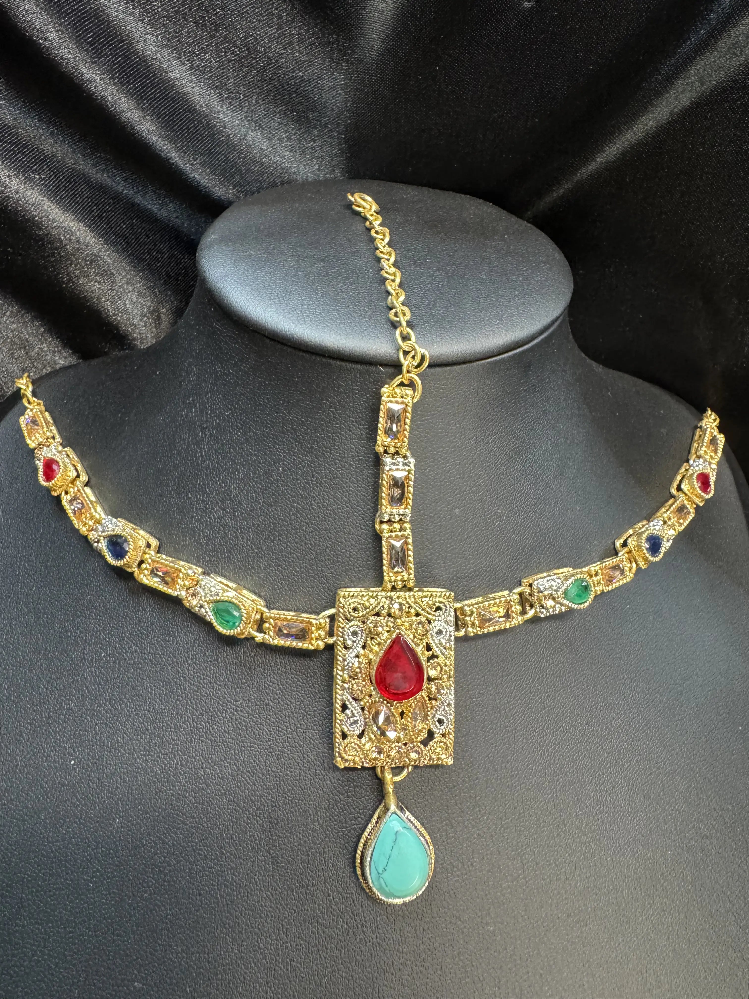 JV5106 Multicolor Gold Maatha Patti with Rectangular Pendant