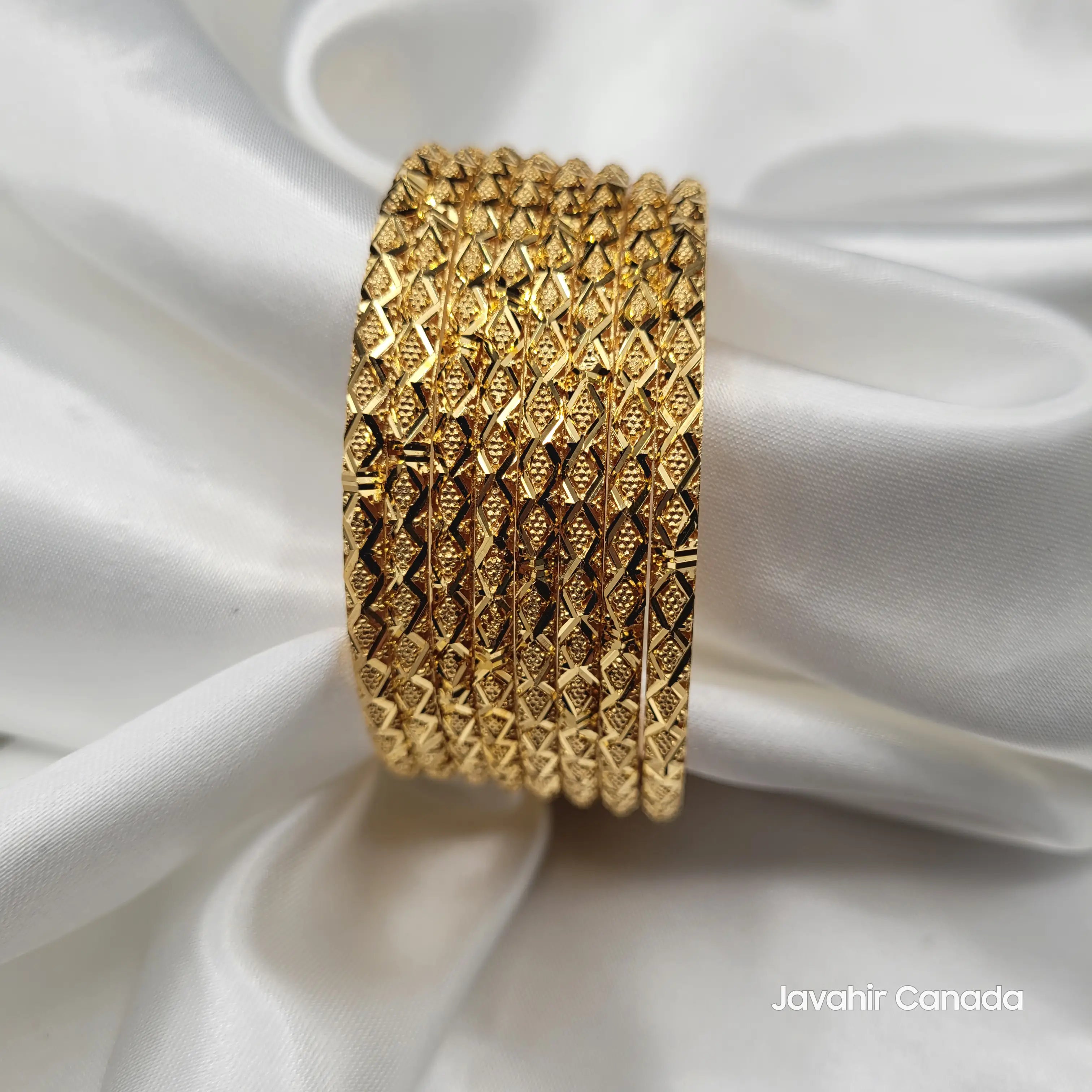 JV3031 bangle set with intricate golden texture and artisan finish