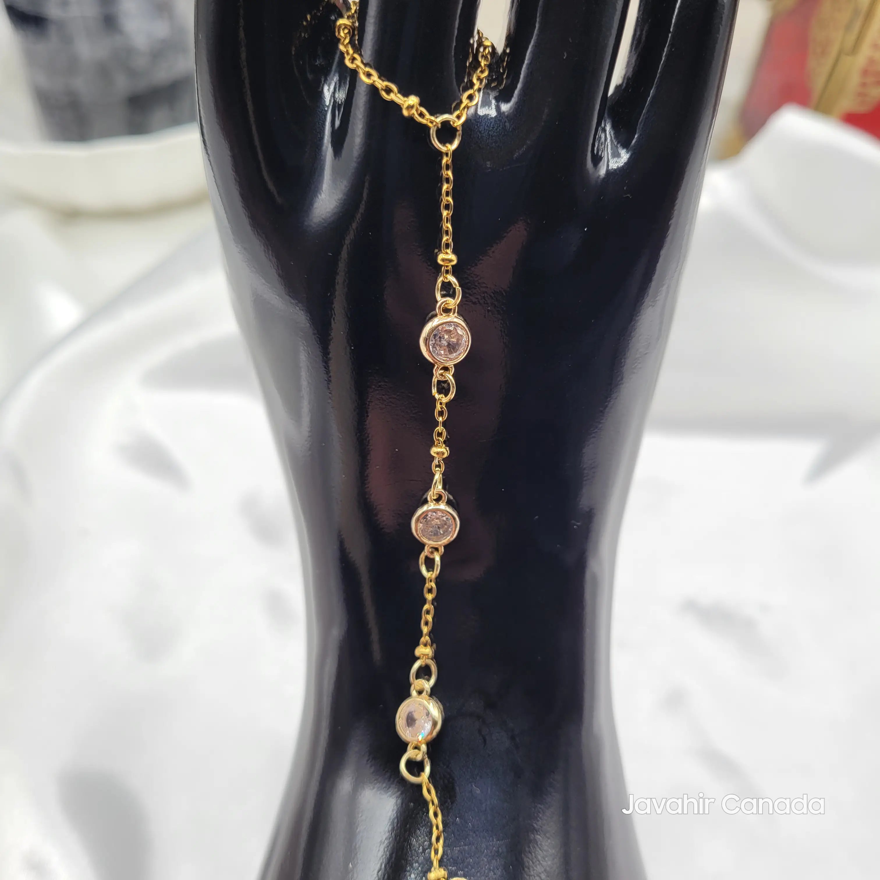 Close-up of white stone haath phool bracelet (JV4025)