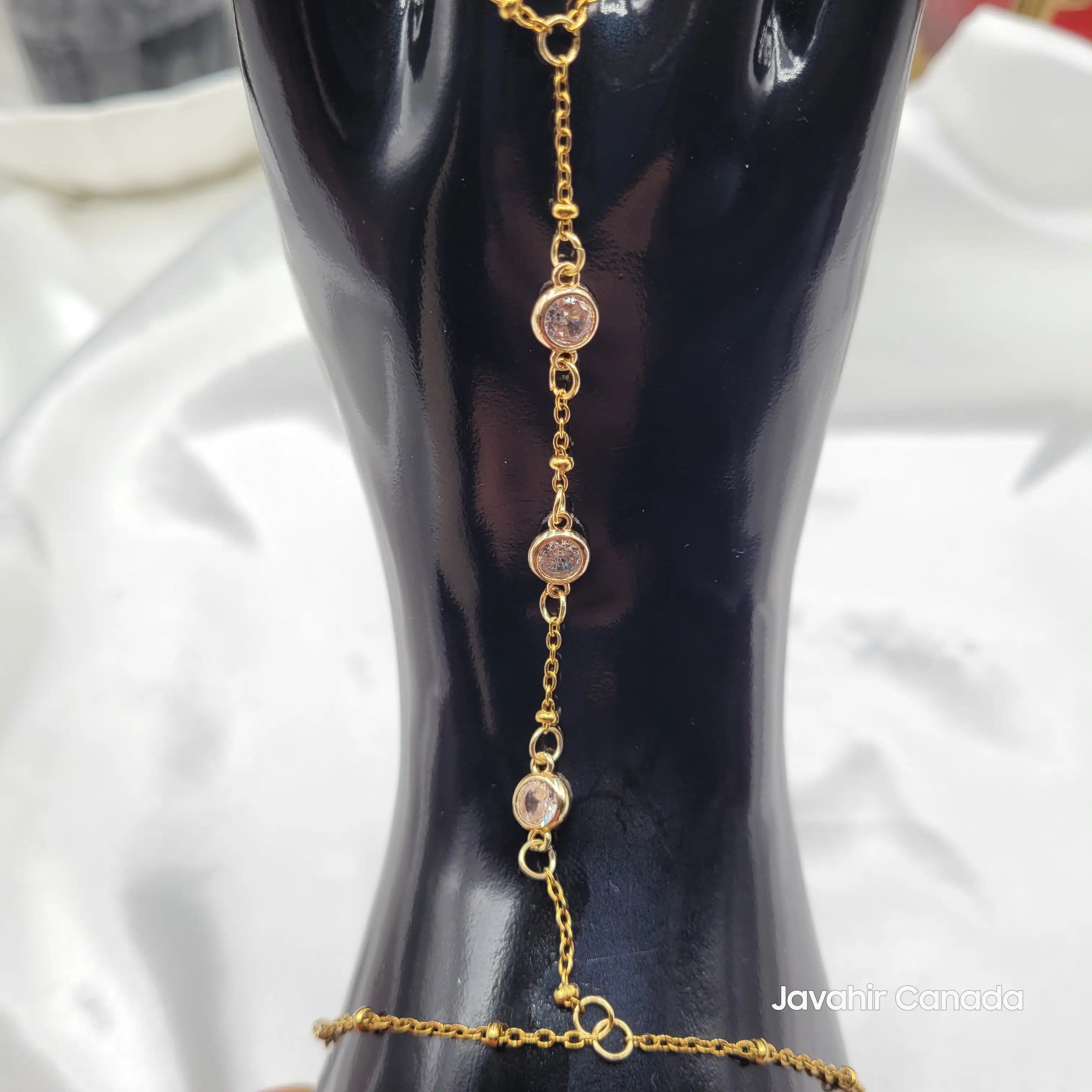 Gold plated hand harness with white stones – full view (JV4025)