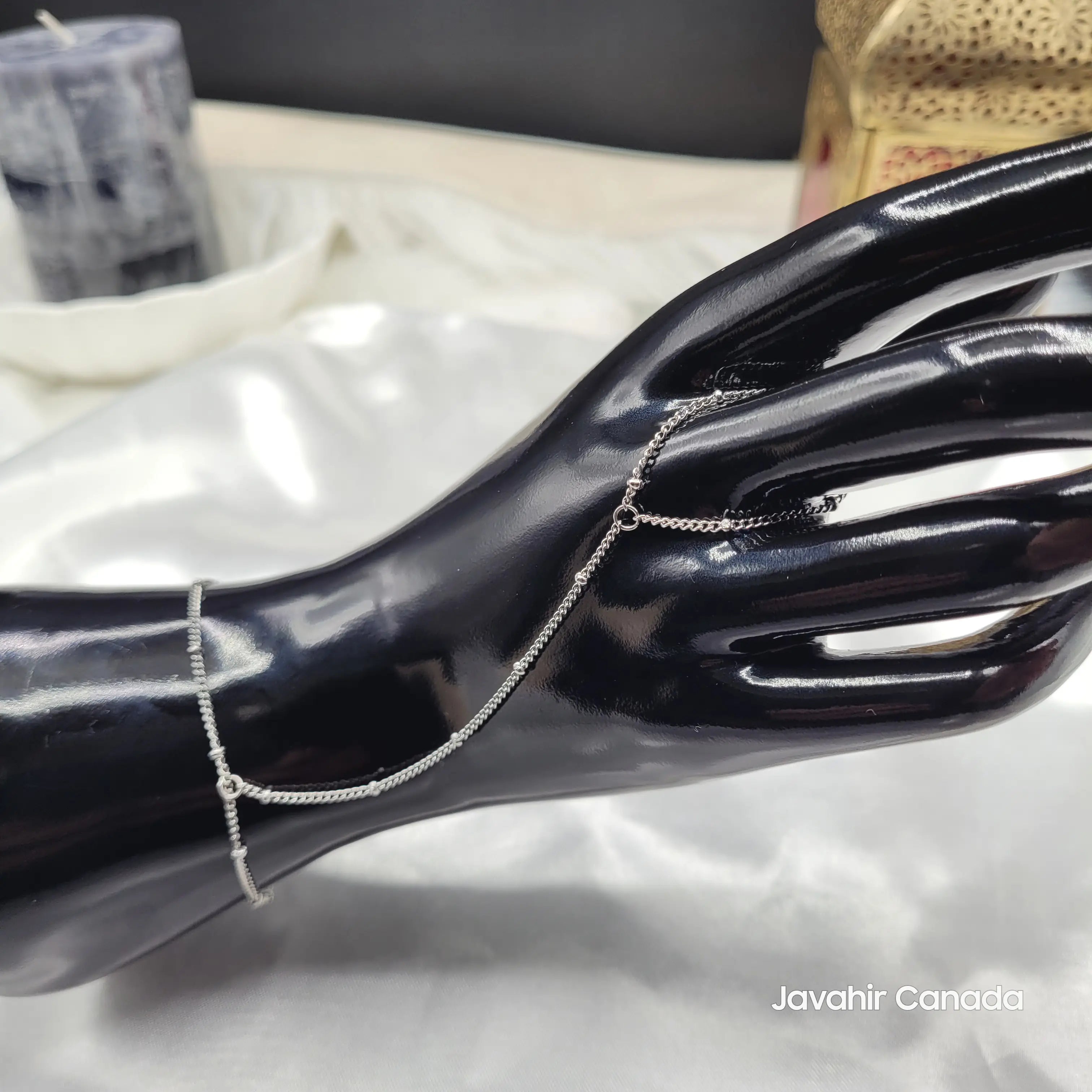 Side angle of JV4026 haath phool with delicate silver beads