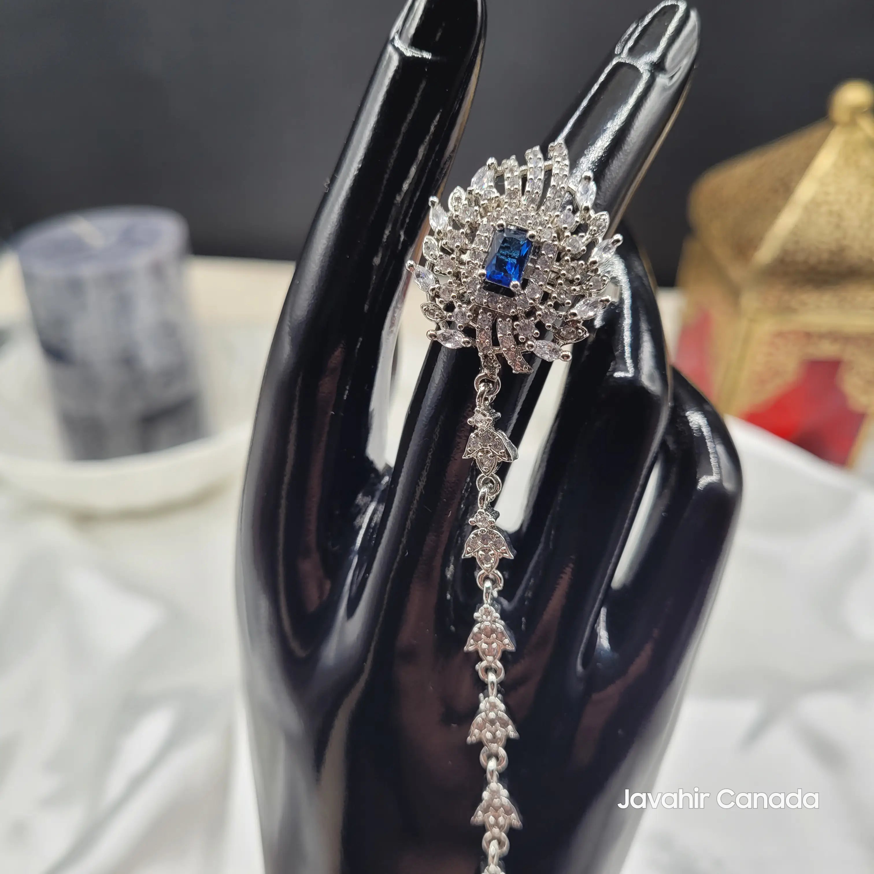 JV4027 Hand Harness Bracelet – Close-up of sapphire stone on ring