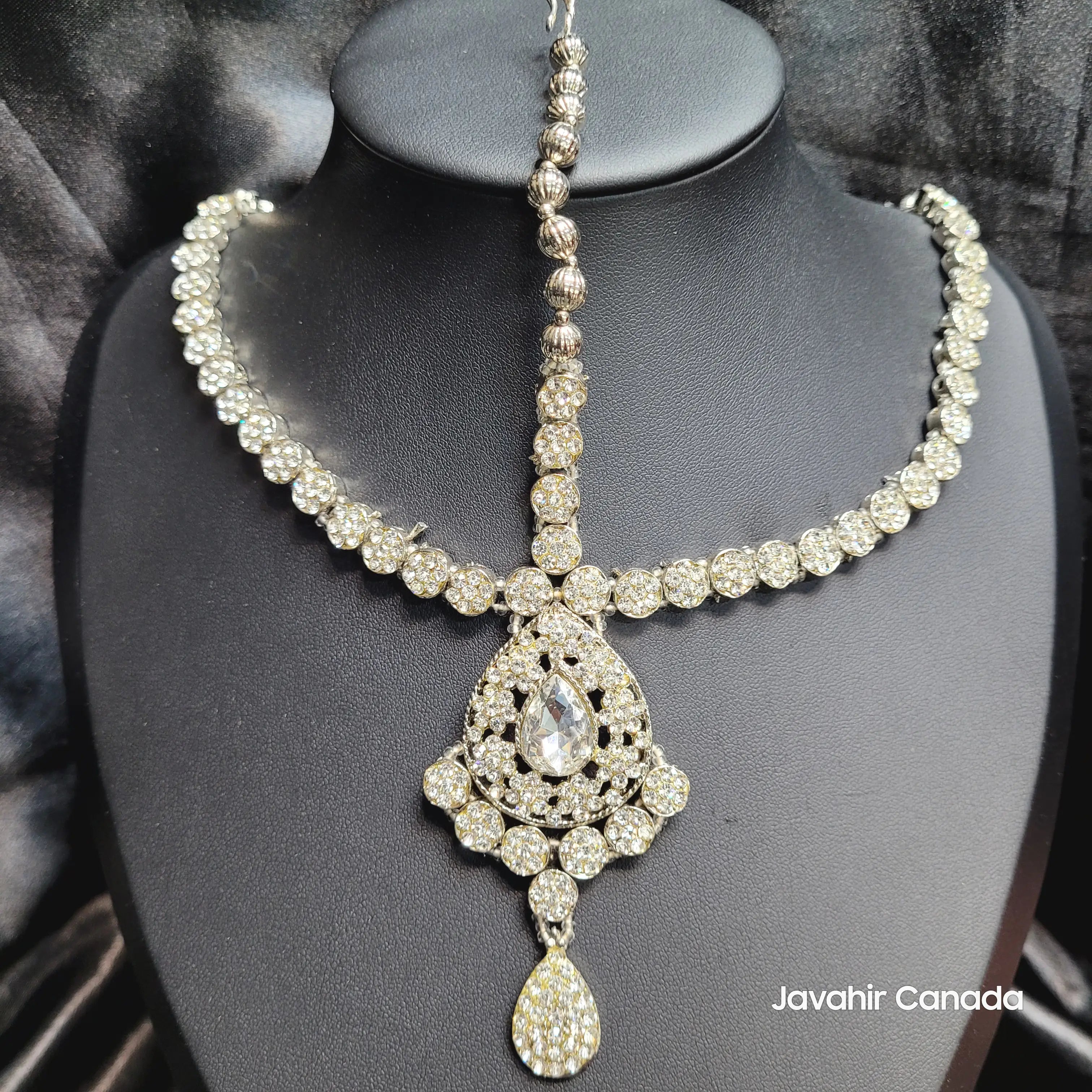 Elegant Silver Maatha Patti with Halo Design – JV5118