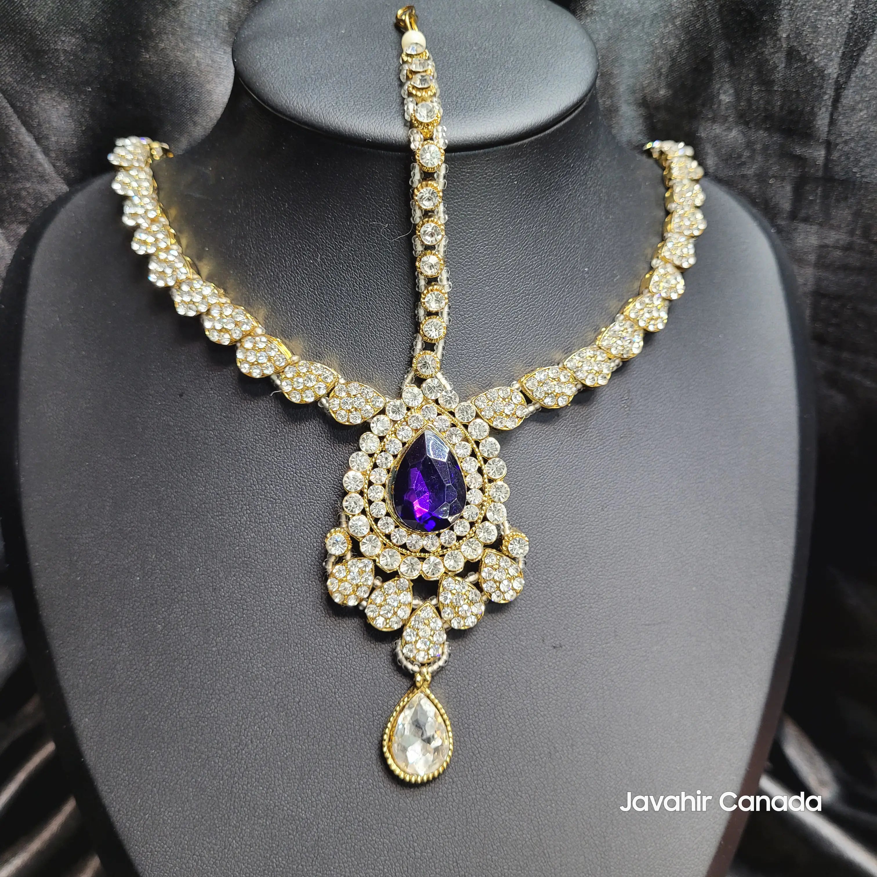 JV5119 Maatha Patti featuring purple stone and American diamonds – front view