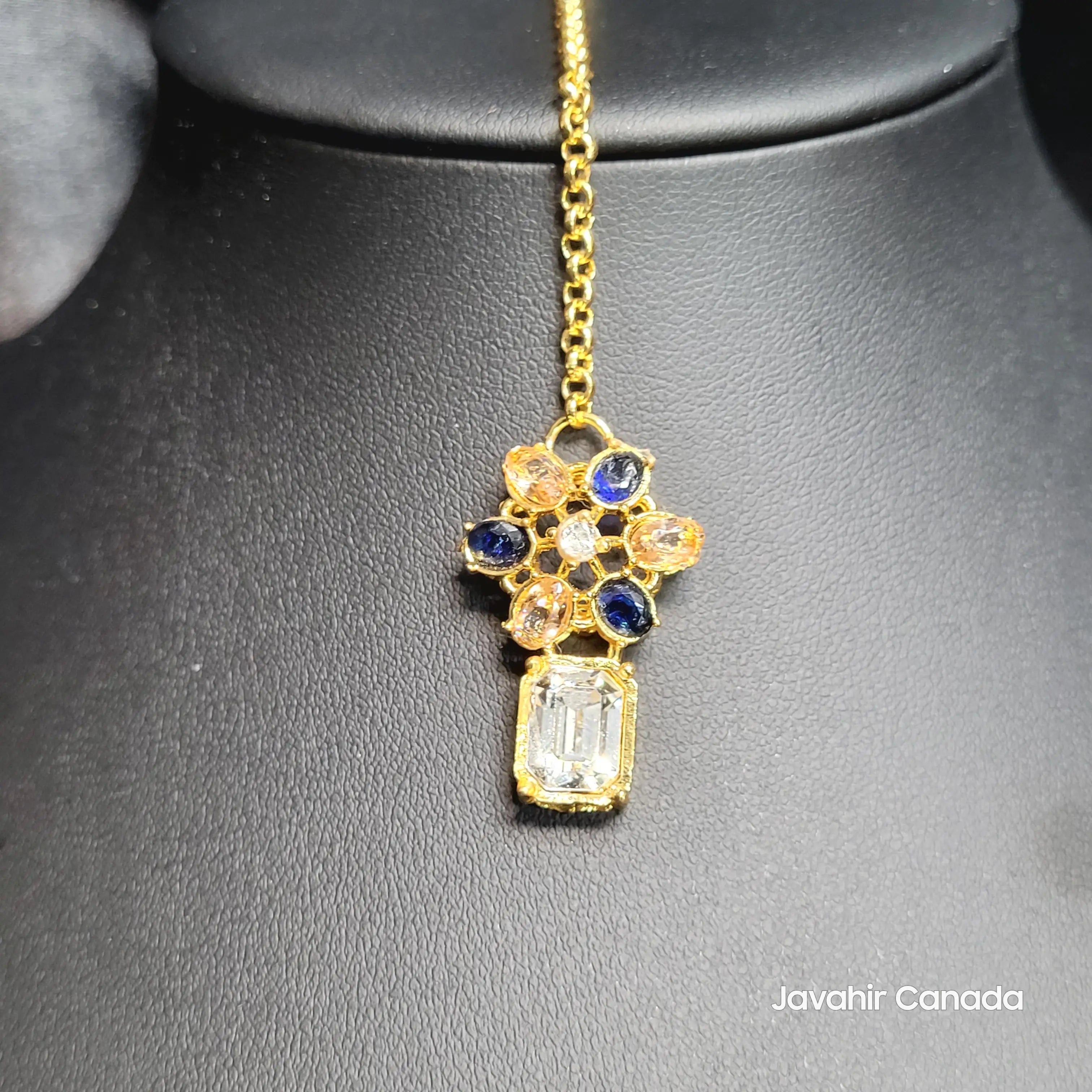 JV5203 Teeka with blue and champagne cluster stones