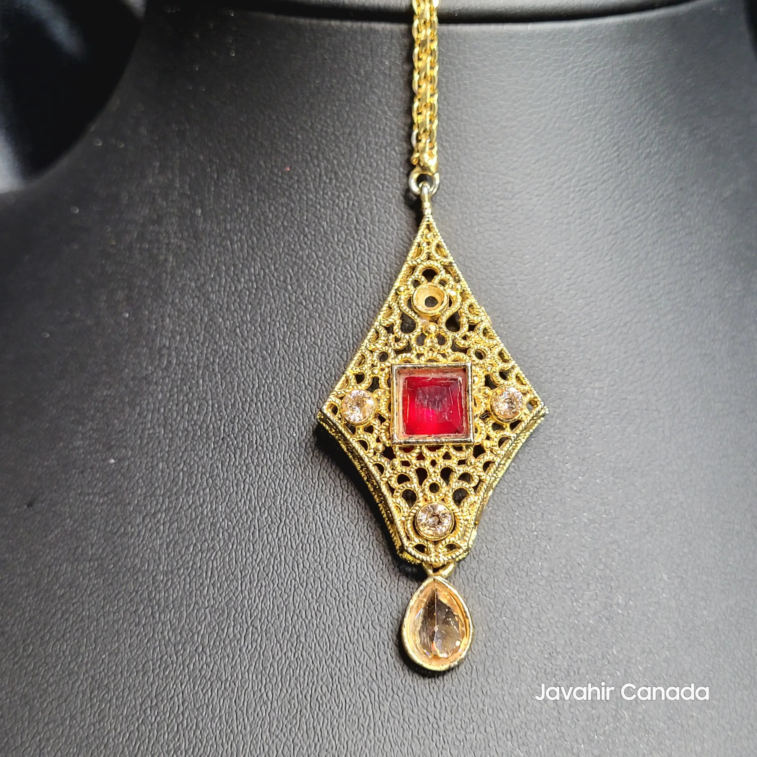 JV5206 red square Teeka with gold lattice design