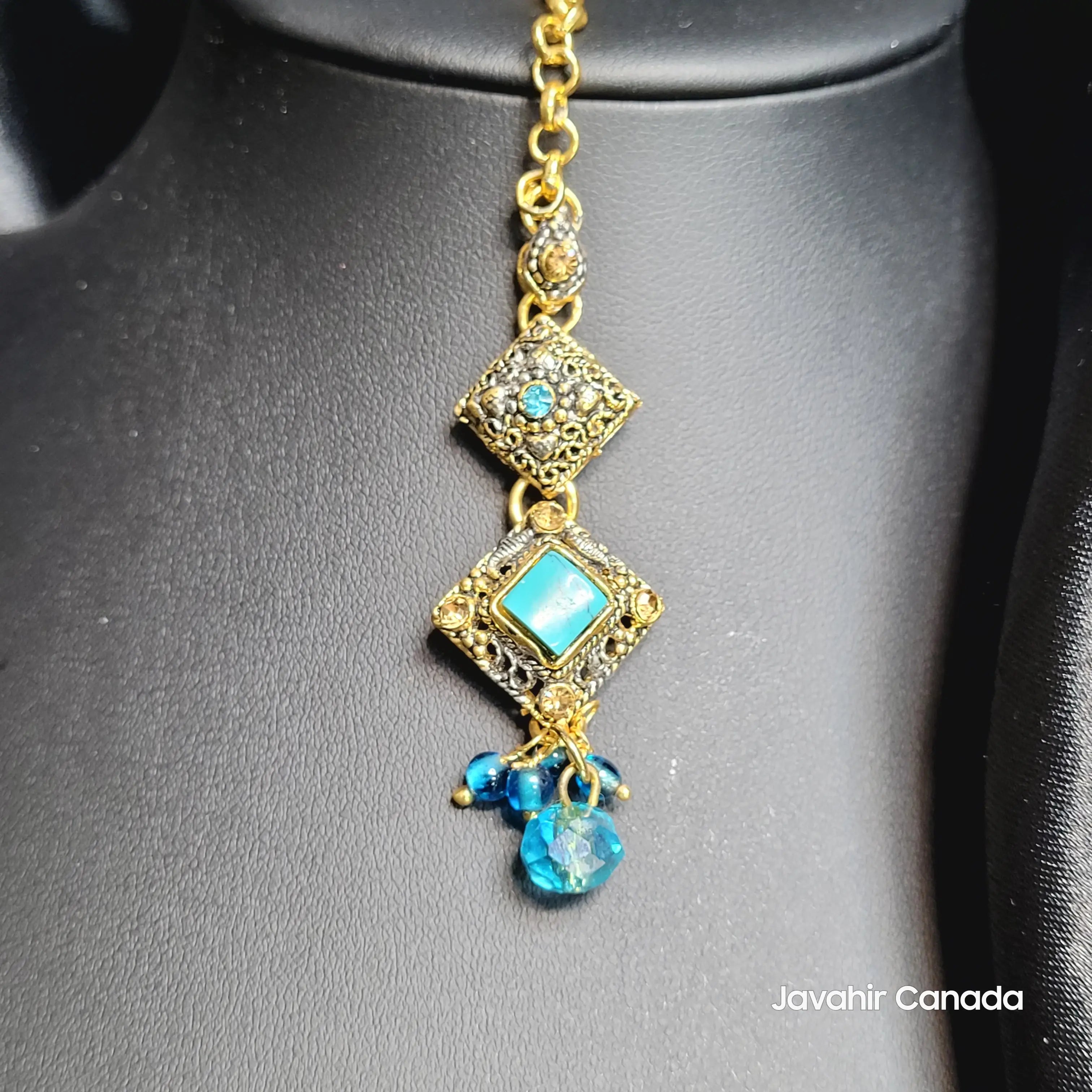 JV5207 Teeka with turquoise stones and blue bead drop