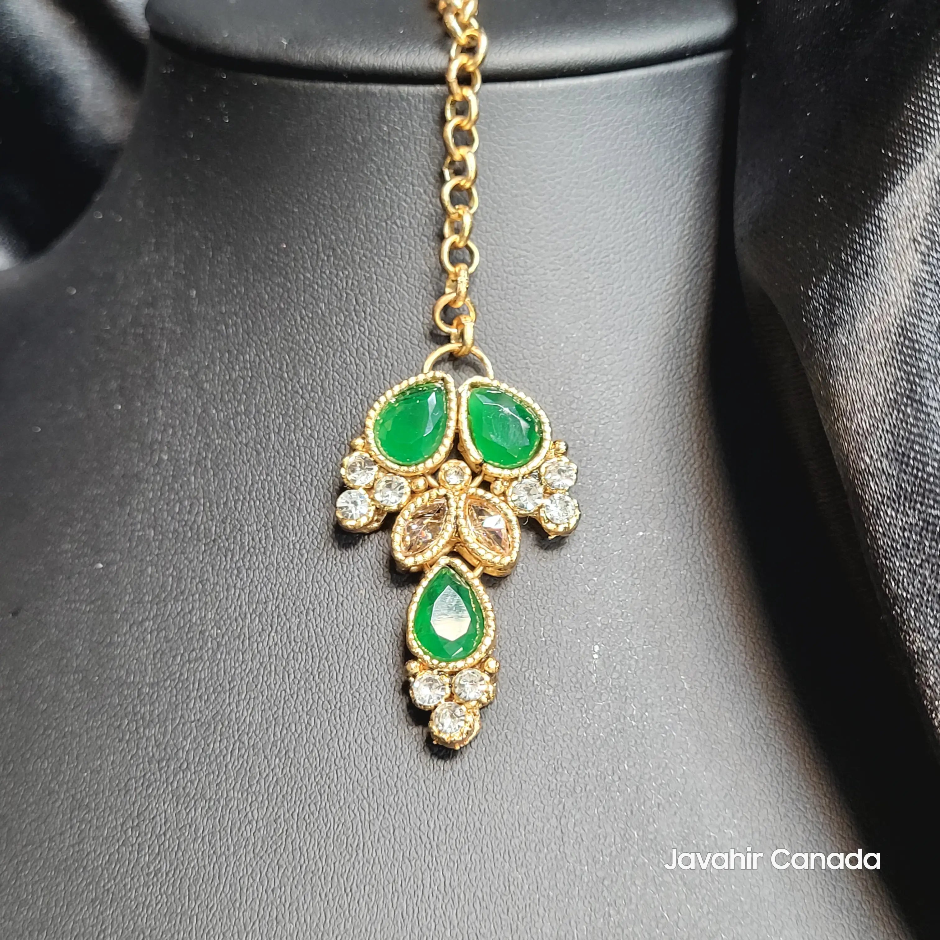 JV5212 green teardrop stone Teeka with gold detailing