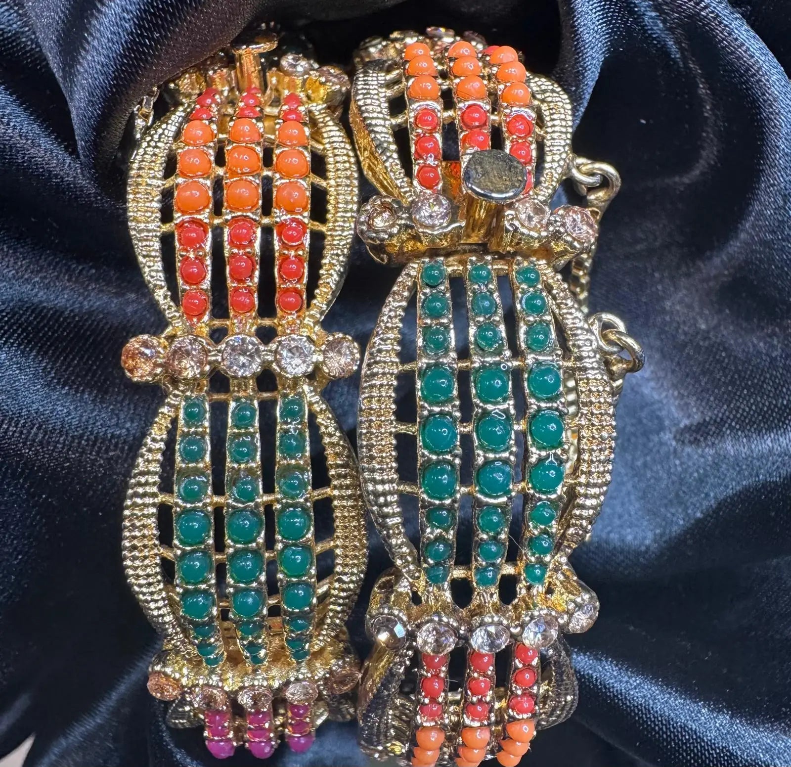 Kulfi multicolor bangles featuring red, green, blue, and pearl stones