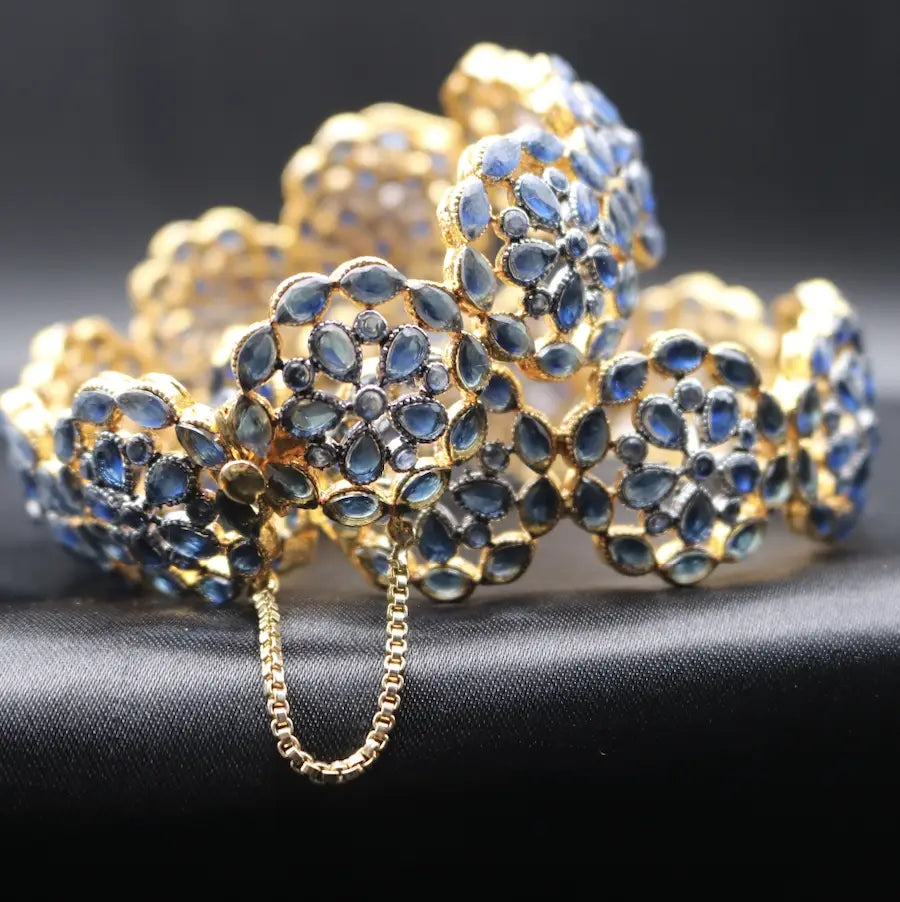 Celestial blue bangles with sapphire-toned CZ stones – front view