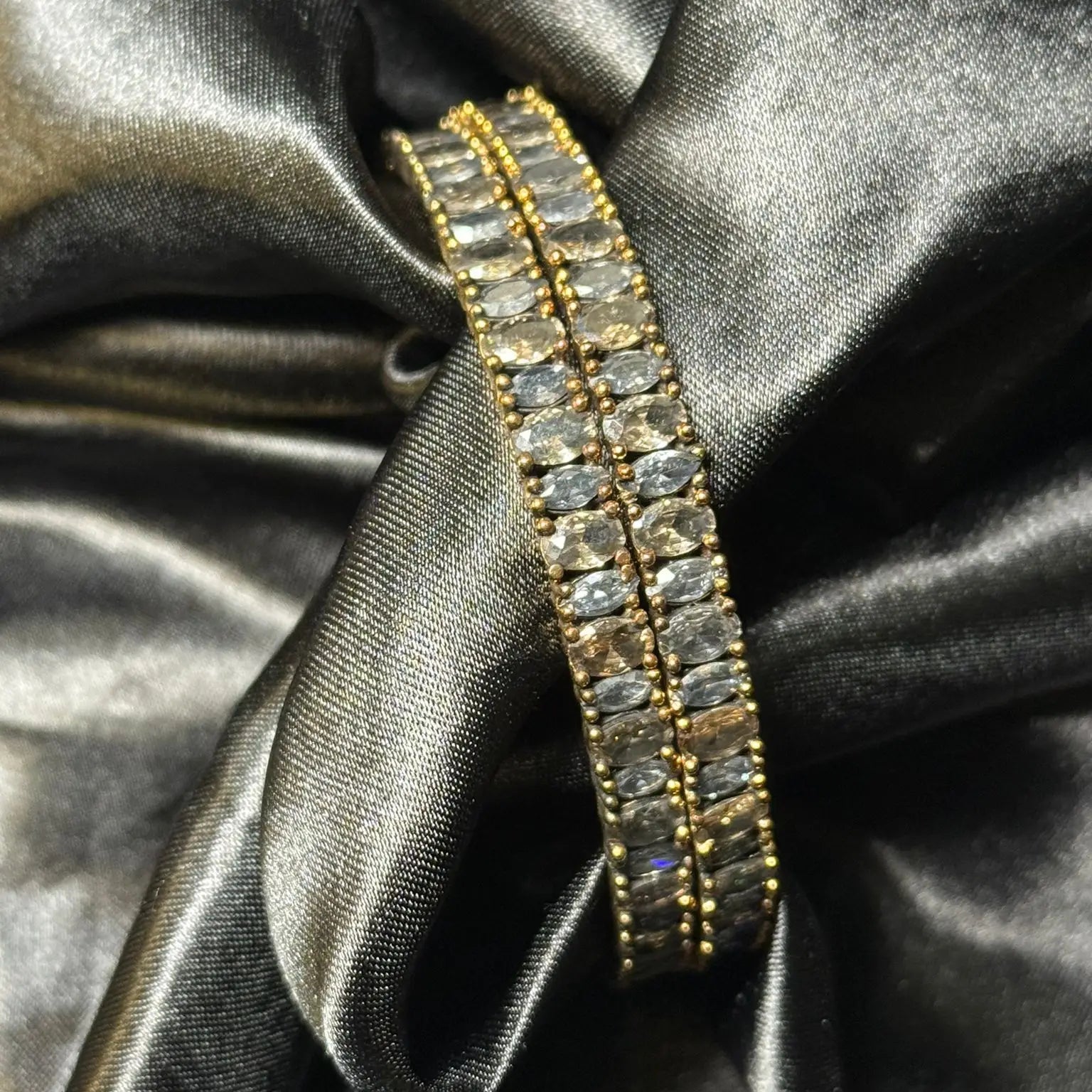 Smoke grey stone bangles with gold detail for women