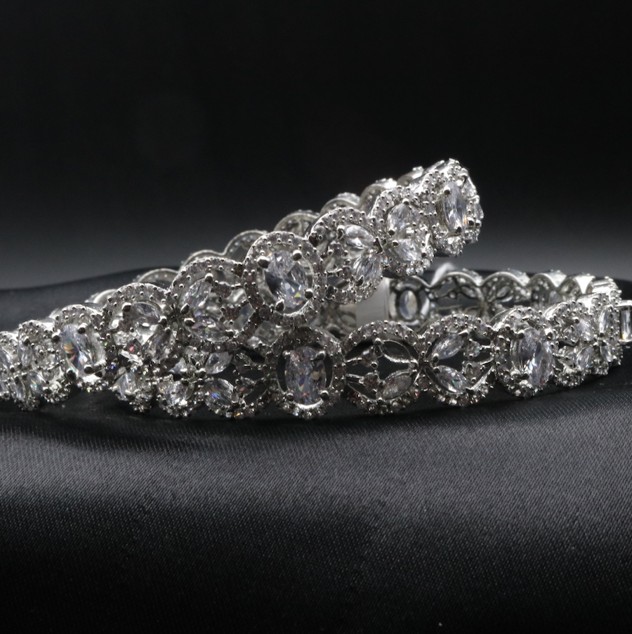 American diamonds stainless steel bangles with clear gemstones  