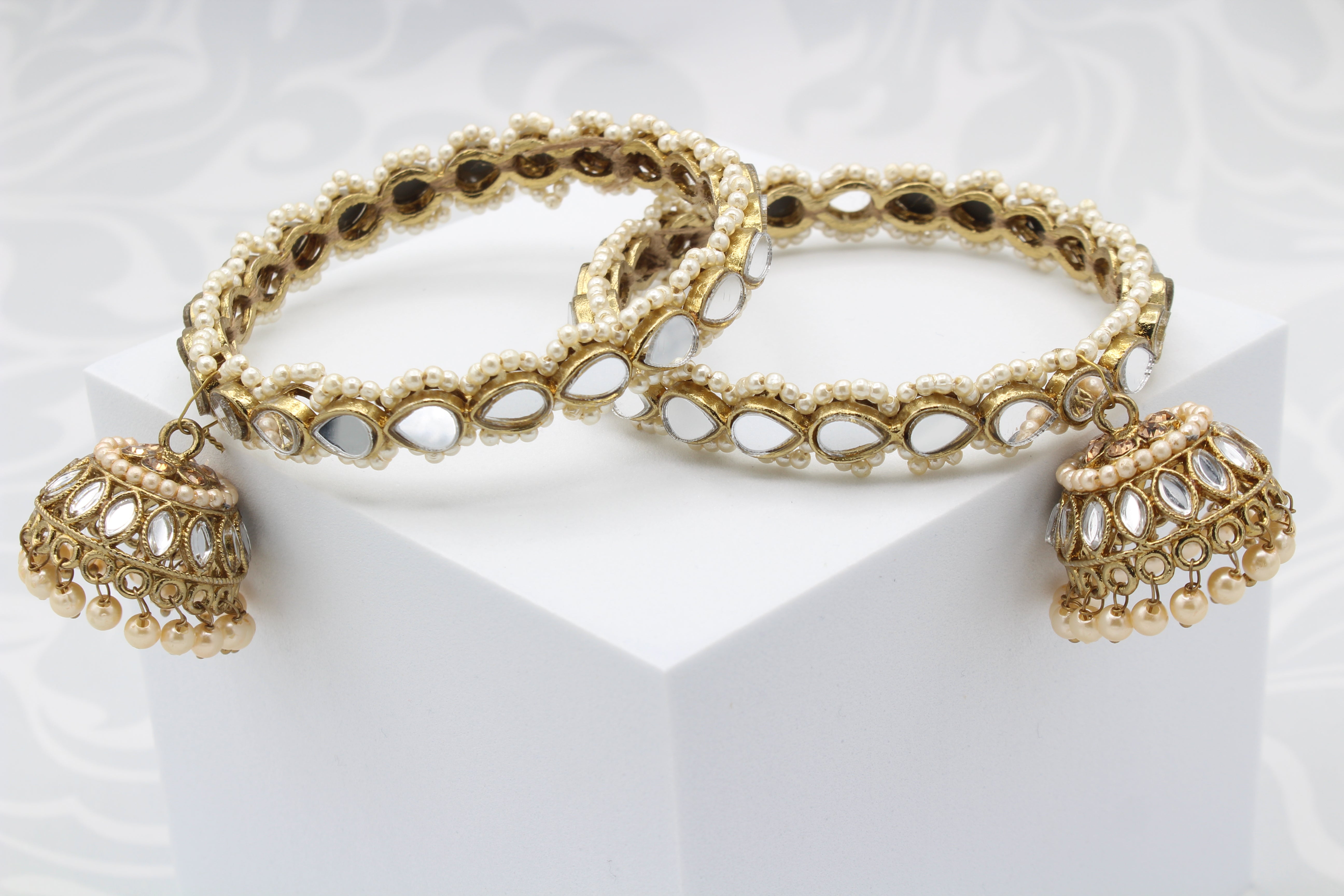 Pearl Kundan Jhumka Bangle