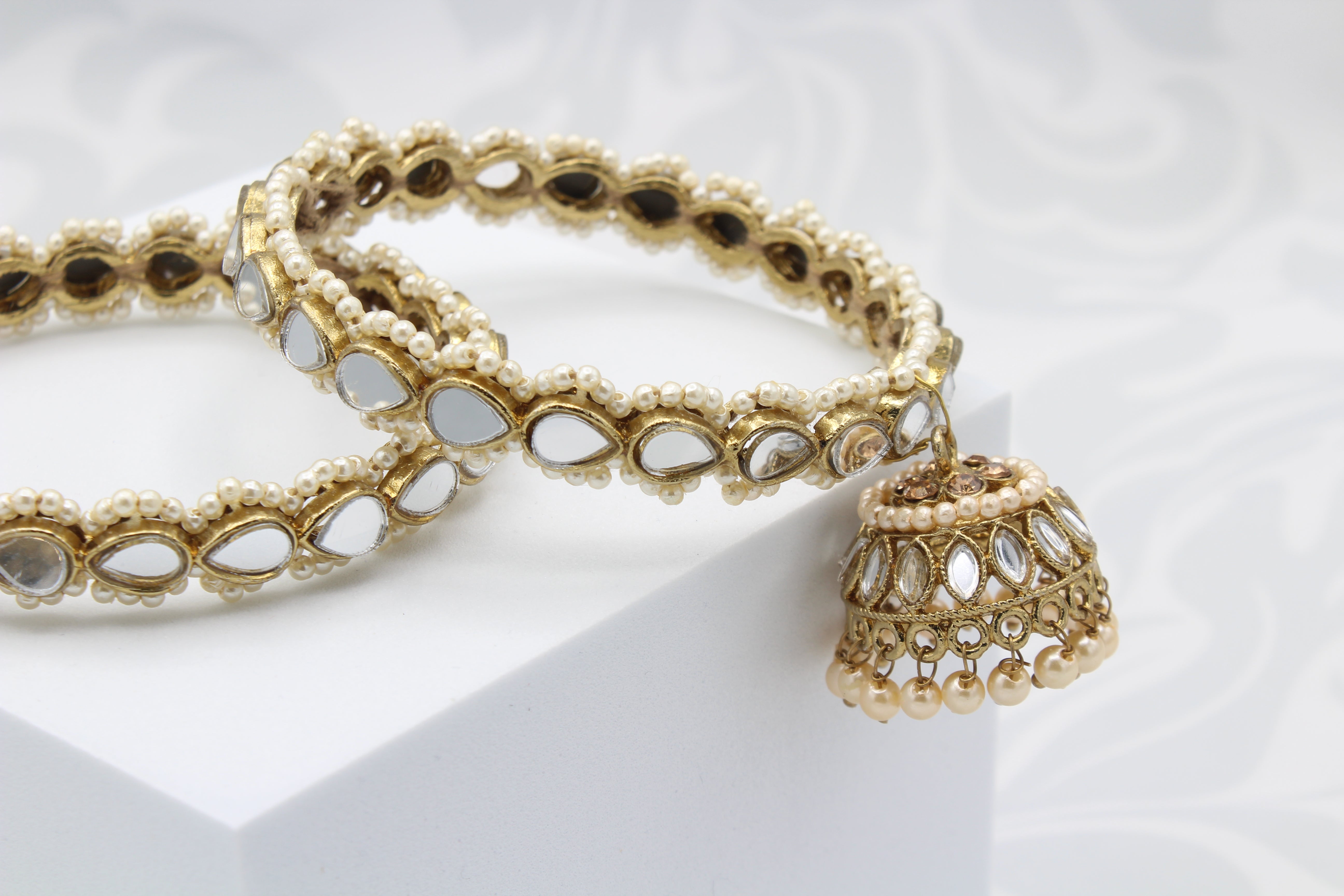 Pearl Kundan Jhumka Bangle