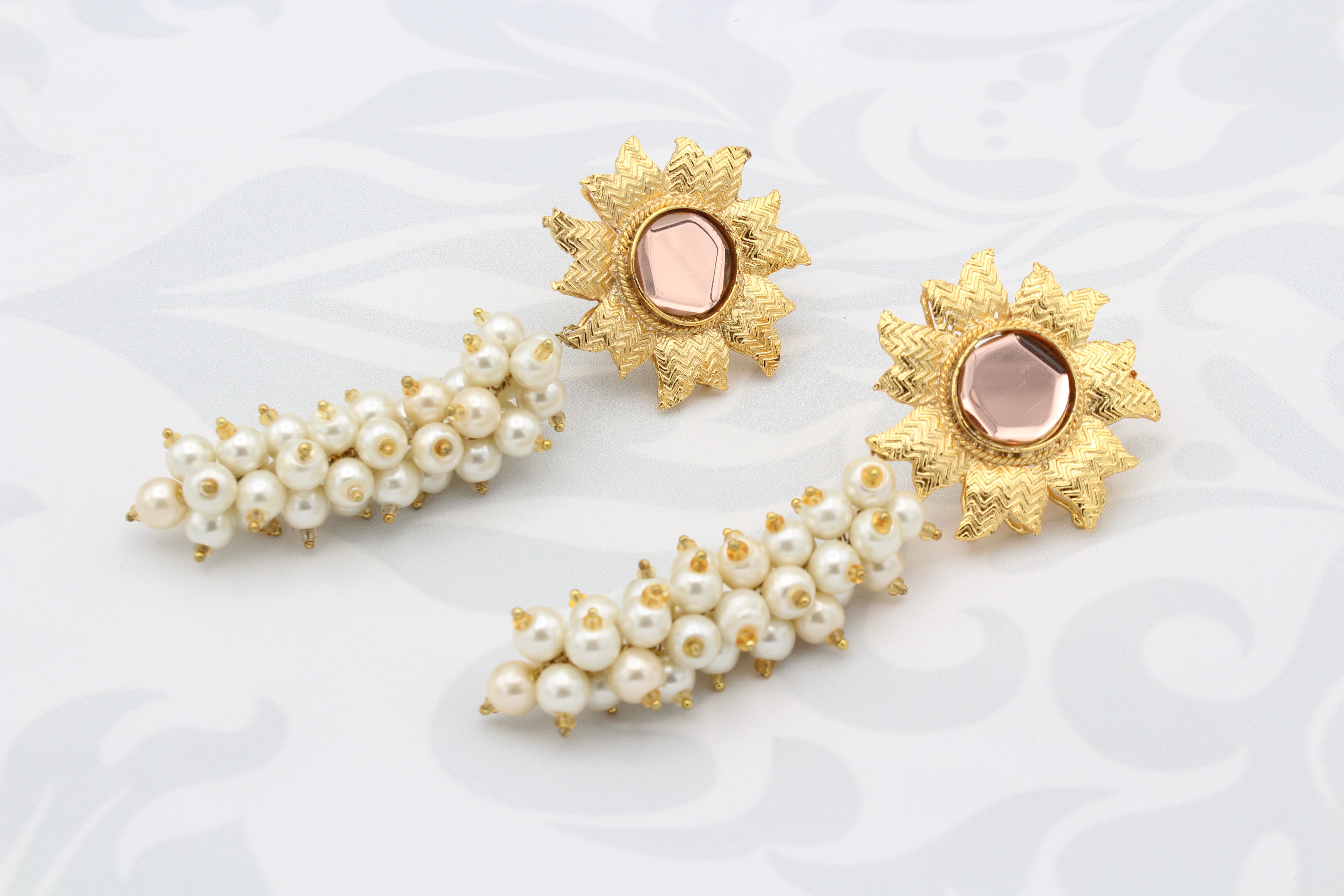 Sunflower Cluster Pearl Drop Earrings